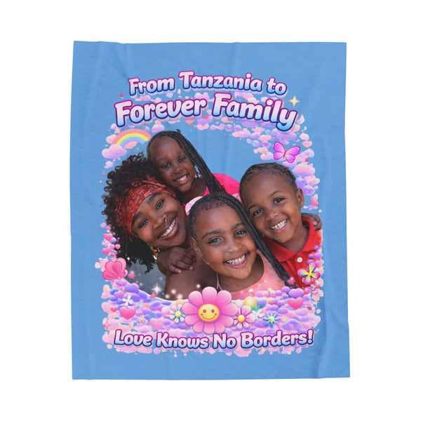Personalized Velveteen Blanket — “From Tanzania to Forever Family” Adoption Keepsake, Love Knows No Borders